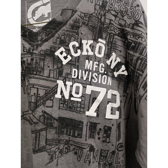 Vintage Y2K Ecko Unltd Mens Classic T-Shirt Large Gray Streetwear Urban V-Neck - Picture 2 of 6